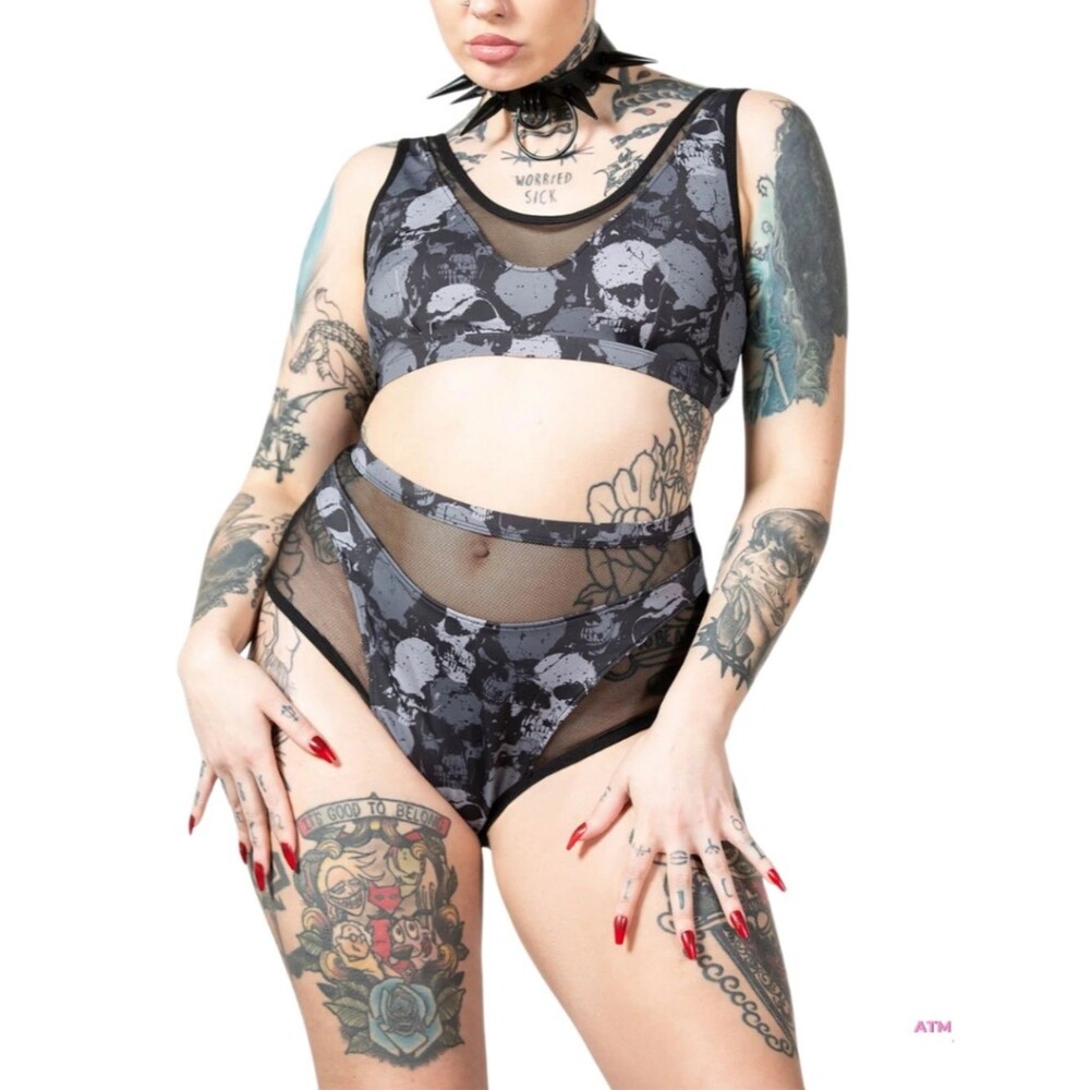 NWT Killstar Tomb Lagoon Skull Print Two-Piece Bikini Swimsuit MD
